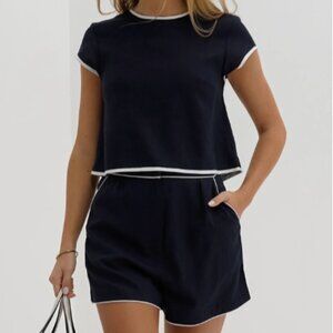 COMMENSE Pure Cotton Contrast Trim Shorts Set in Black